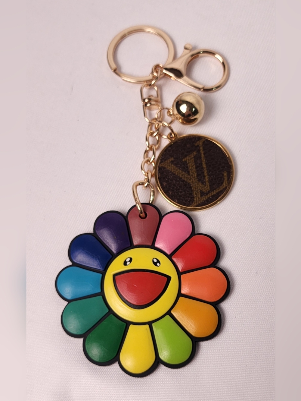 Murakami Louis Vuitton Rainbow Smiley Flower Keychain Holder Bag Charm Gold